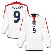 03-04 England Home L/S Shirt + No.9 Rooney