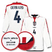 03-05 England Home L/S Shirt + No.4 Gerrard (England V South Africa Mdt)