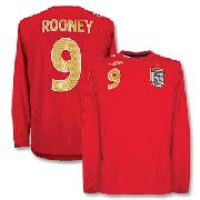 06-08 England Away L/S Shirt + No.9 Rooney
