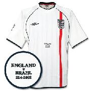 2002 England H Shirt V Brasil Emb. + Wc Logo