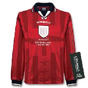 97-99 England Away L/S Shirt Fifa Wc'98 Emb - Players